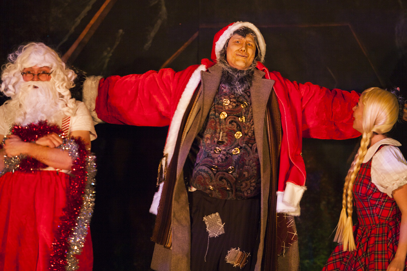 Scrooge dressed as Santa